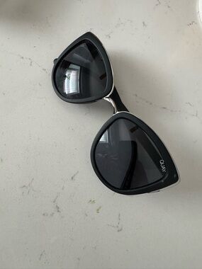 Quay Australia Black Cat-Eye Sunglasses with Silver Trim